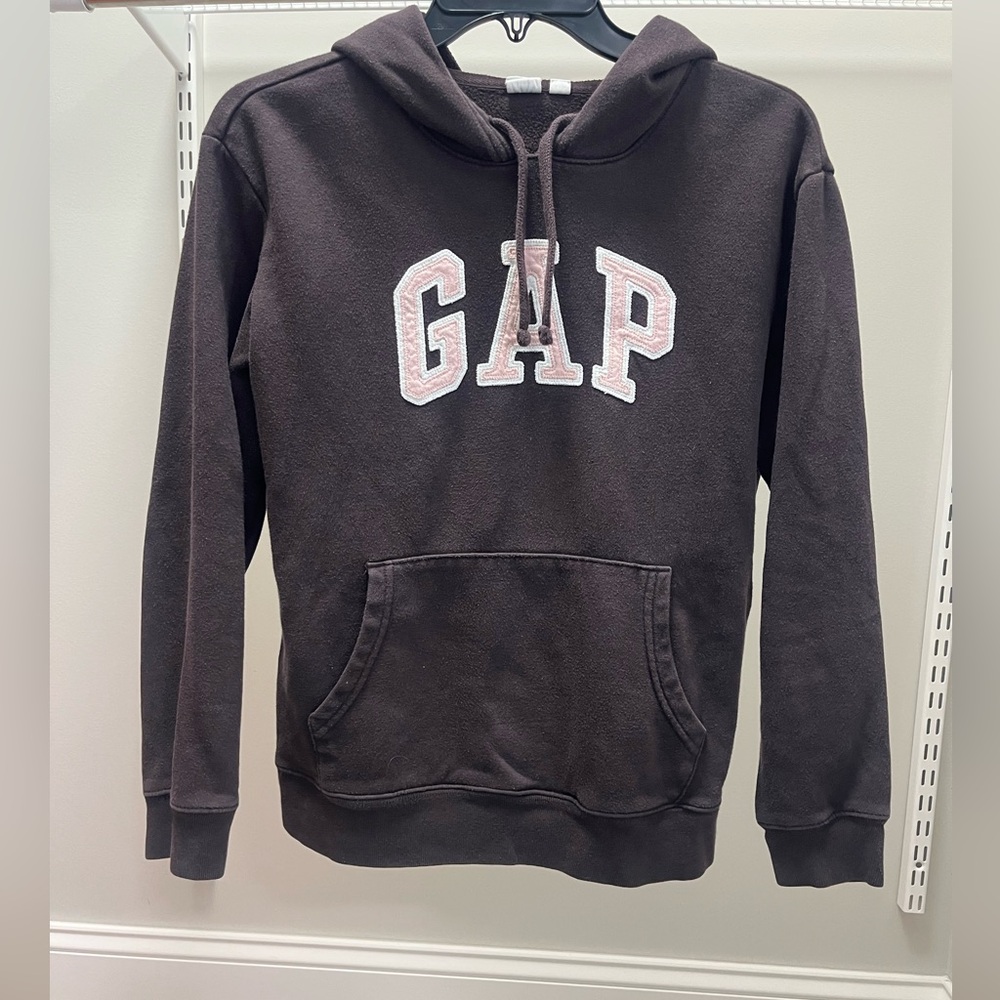 GAP Brown Hoodie with Light Pink Lettering